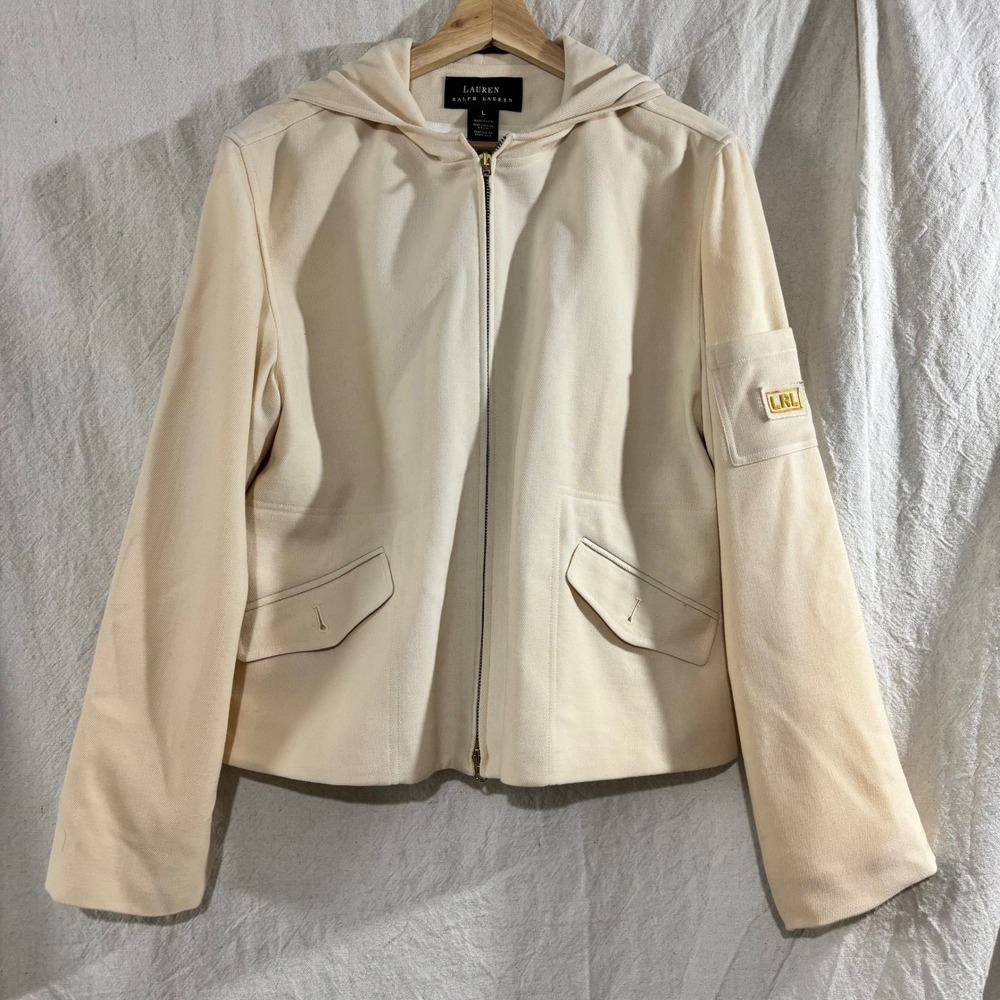 VTG 90s Lauren Ralph Lauren Wool Hooded Jacket Cream Sailor LRL L USA *READ*